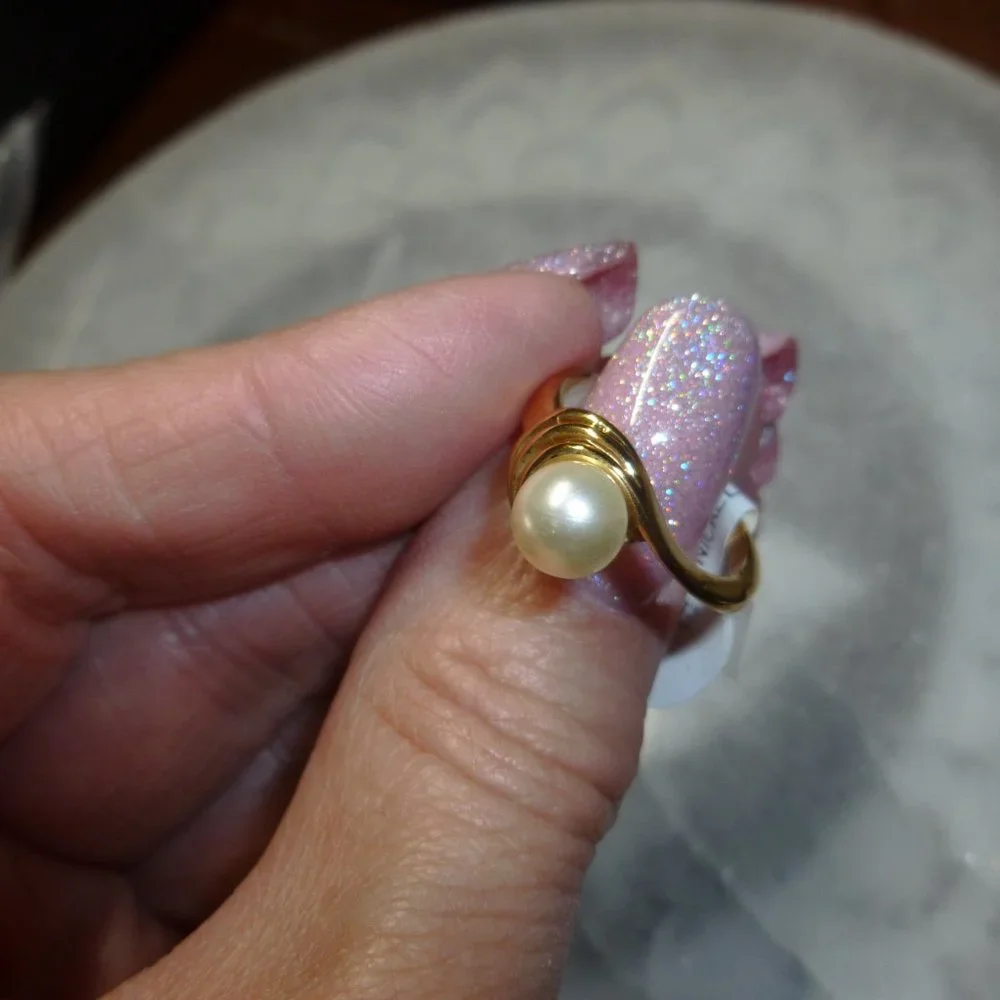 18k Gold Electroplate Natural Pearl Dolphin Ore Ring - Picture 2 of 12